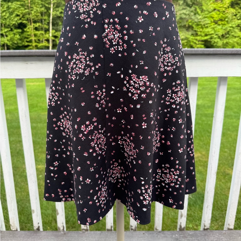 LOFT Pink and Black Knee-Length A-Line Skirt